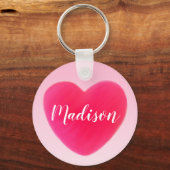 Porte-clés Bright Pink Heart Nom personnalisé (Verso)