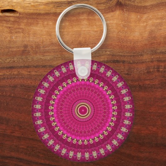 Porte-clés Bright Pink with Yellow Mandala Design (Verso)