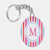 Porte-clés Bright Red and Blue Candy Stripes Monogram (Devant gauche)