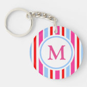 Porte-clés Bright Red and Blue Candy Stripes Monogram (Devant)