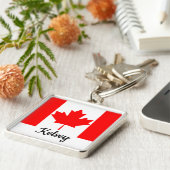 Porte-clés Bright Red Maple Leaf Canada drapeau Nom personnal (Côté)