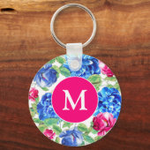 Porte-clés Bright rose and Blue Floral Joli Monogramme (Verso)