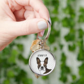 Porte-clés Brindle Boston Terrier Dog Head & Custom Name (main)
