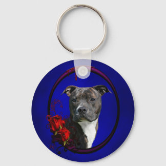 Porte-clés Brindle pitbull avec rose