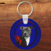 Porte-clés Brindle pitbull avec rose (Recto)