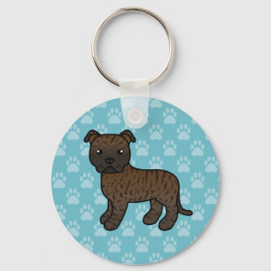 Porte-clés Brindle Staffordshire Bull Terrier Chien Sur Bleu