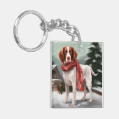 Porte-clés Brittany Spaniel Dog à Noël de neige (Devant gauche)