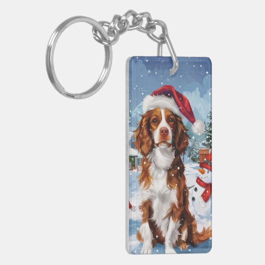 Porte-clés Brittany Spaniel Dog Winter Wonderland Noël (Devant gauche)
