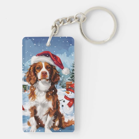 Porte-clés Brittany Spaniel Dog Winter Wonderland Noël (Dos)