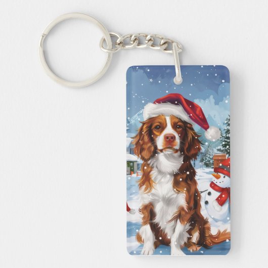 Porte-clés Brittany Spaniel Dog Winter Wonderland Noël (Devant)