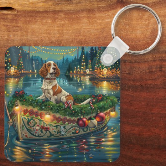 Porte-clés Brittany Spaniel Noël Festive Voyage (Verso)