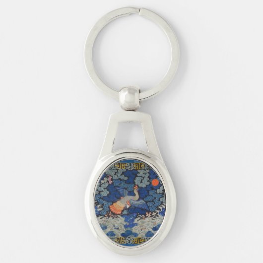 Porte-clés Broderie chinoise bleu d'oiseau Vintage (Devant)