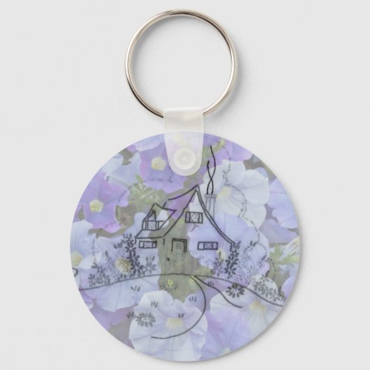 Porte-clés Broderie de cottage et Petunias (Recto)
