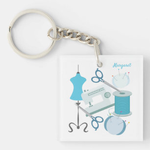 Porte-clés Broderie et patchwork bleu