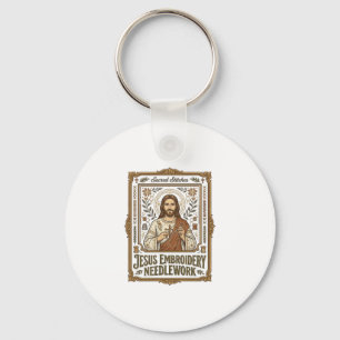 Porte-clés Broderie Jésus Travail à l'aiguille Jésus Broderie