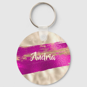 Porte-clés Brosse de nom DIY Texte Fuchsia Métallisé Faux