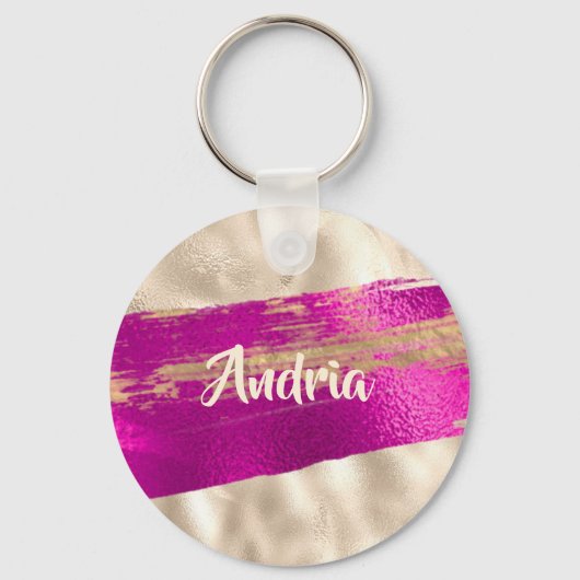 Porte-clés Brosse de nom DIY Texte Fuchsia Métallisé Faux (Recto)