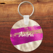 Porte-clés Brosse de nom DIY Texte Fuchsia Métallisé Faux (Recto)