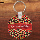 Porte-clés Brosse léopard rouge et or (Recto)