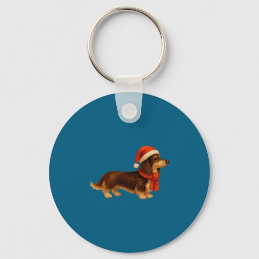 Porte-clés Brown And Tan Christmas Dachshund Santa Hat  (Recto)