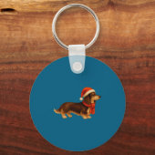 Porte-clés Brown And Tan Christmas Dachshund Santa Hat  (Recto)