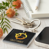 Porte-clés Brown et or Sagittarius signe zodiaque noir (Devant Droit)