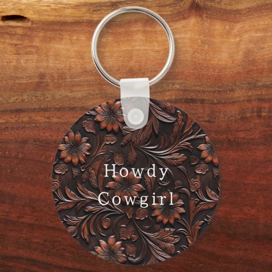 Porte-clés Brown Faux Cuir Cowgirl Floral (Recto)