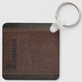 Porte-clés Brown Faux en cuir Monogramme Groomsman Cadeau (Dos)