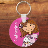 Porte-clés Brown fille avec lapin blanc rose (Recto)