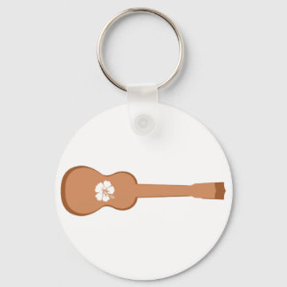 Porte-clés Brown Ukulele et hibiscus blanc