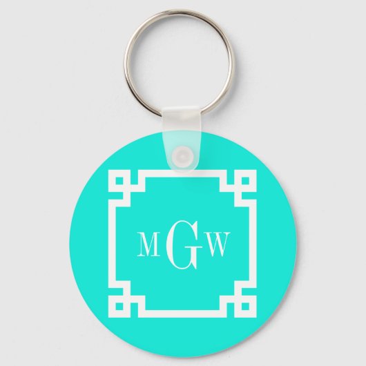 Porte-clés Brt Aqua Wht Clé Grecque #2 Cadre 3 Init Monogramm (Recto)