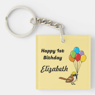 Porte-clés Bruant mignon avec ballons Anniversaire Personna