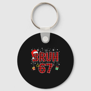 Porte-clés Bruh 67 Mème Drôle de Noël à Carreaux Rouges Pyjam