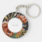 Porte-clés Brûlé Orange Peonies Floral Peinture Or Mariage (Dos)