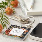 Porte-clés Brûlé Orange Peonies Floral Peinture Or Mariage (Devant Droit)