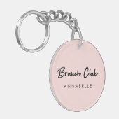 Porte-clés Brunch Club | Nom rose moderne manuscrit (Devant gauche)