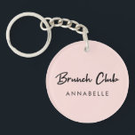 Porte-clés Brunch Club | Nom rose moderne manuscrit<br><div class="desc">Simple et élégant "Brunch Club" devis personnalisé design d'art dans la typographie manuscrite minimaliste moderne et un champ de nom personnalisé pour ajouter votre nom ou les noms de vos amis brunch comme un joli set ou un cadeau assorti! On dit que le brunch est né en Angleterre à la...</div>