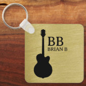 Porte-clés Brush Metallic Gold Custom Guitarist Nom (Recto)