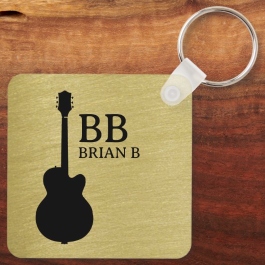 Porte-clés Brush Metallic Gold Custom Guitarist Nom (Verso)