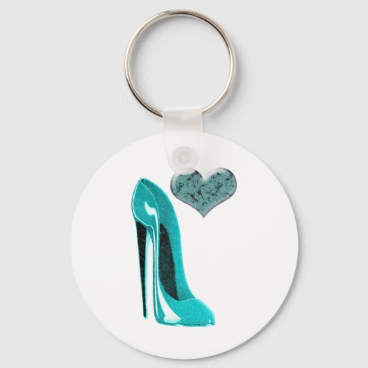 Porte-clés Bubblegum Blue Stiletto Shoe et 3D Heart Art (Recto)