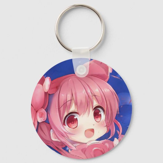 Porte-clés Bubblegum fraise rose chibi anime fille manga (Recto)