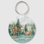 Porte-clés Buck Doe Forêt de neige Scène d'hiver Monogramme (Verso)