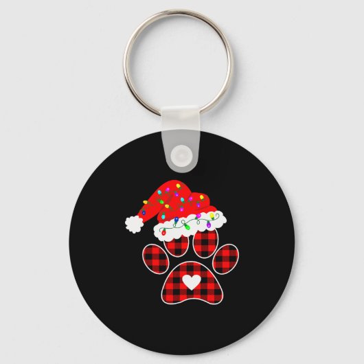 Porte-clés Buffalo Plaid Christmas Paw Dog With Santa Hat &am (Recto)
