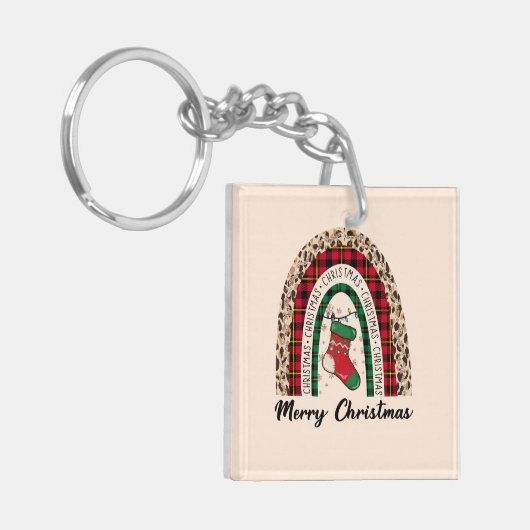 Porte-clés Buffalo Plaid & Empreinte de léopard Rainbow (Devant gauche)