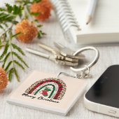 Porte-clés Buffalo Plaid & Empreinte de léopard Rainbow (Devant Droit)