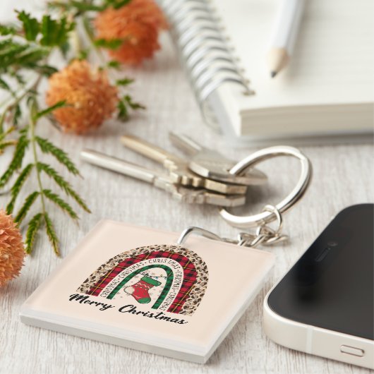 Porte-clés Buffalo Plaid & Empreinte de léopard Rainbow (Devant Droit)