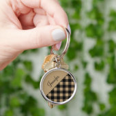 Porte-clés Buffle beige moderne Chèque Motif Nom (main)