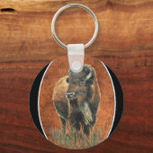 Porte-clés Buffle, bison, traces d'aquarelle animal (Recto)