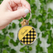 Porte-clés Buffle jaune moderne Chèque Motif Nom (Main)