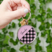 Porte-clés Buffle rose moderne Chèque Motif Nom (Main)